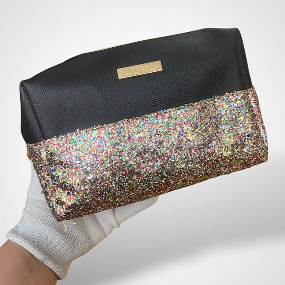 Trina Turk Makeup Cosmetics Bag Travel Pouch Black Multi Glitter 8x5" Glamorous - Picture 2 of 9